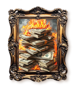 Oil painting of your marketing dollars on fire