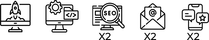 Website, development, SEO, email, and social media icons.