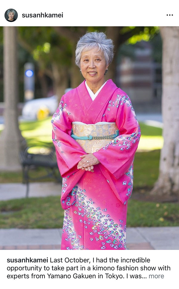 Instagram post showing Susan Kamei taking part in a kimono fashion show