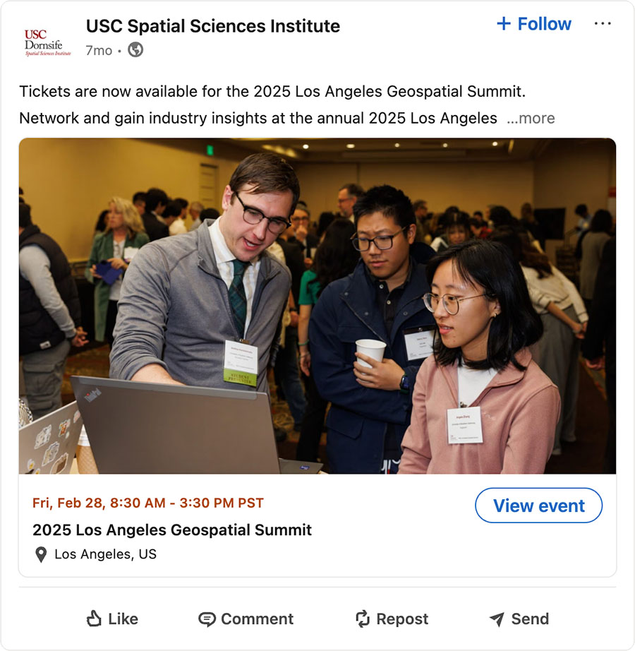 A LinkedIn post promoting the Geospatial Summit.