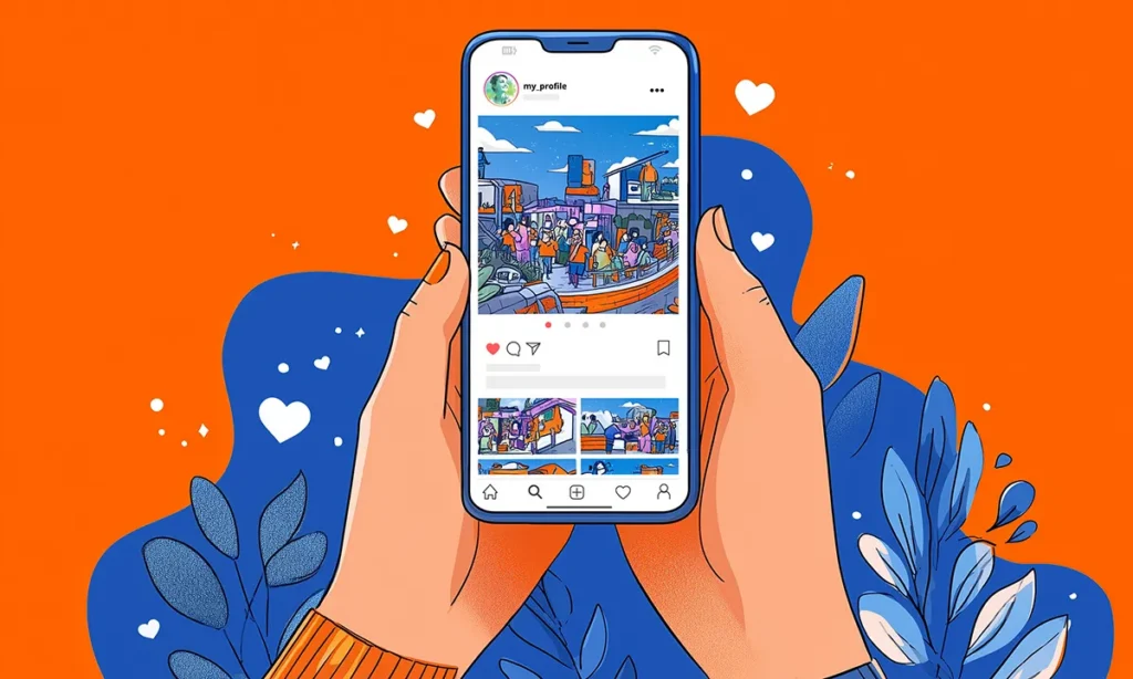Instagram app interface showing nonprofit organization profile with engagement metrics and community content